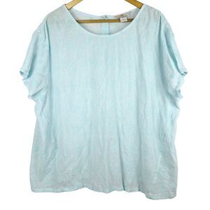 Bob Jimley Aka Blouse Size XL Blue Lightweight Summer Embroidered